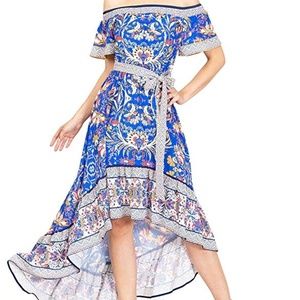 Flying Tomato Women's Off Shoulder Hi-Low Floral D